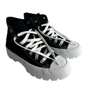 Black Canvas High-Top Women's Sneakers with White Sole and Laces